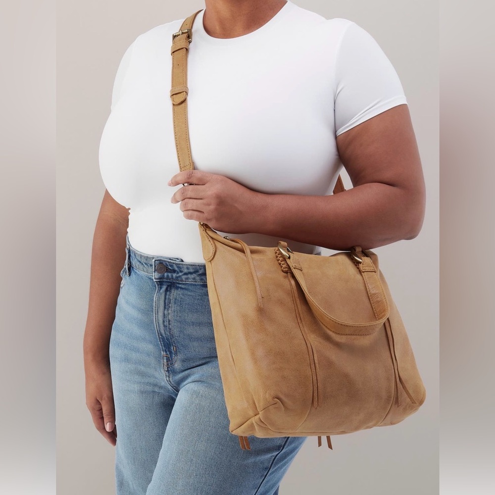HOBO Tan Leather Tote with Gold Accents